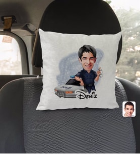 BK Gift Kişiye Özel İsimli Erkek Polis Karikatürlü Kare Araç Koltuk Yastığı-2