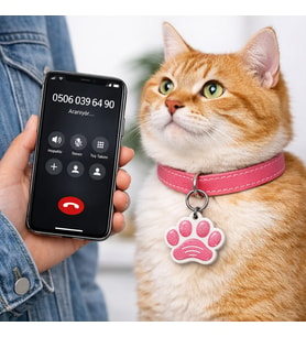 NFC Akıllı Pati Künyesi – Kedi ve Köpekler İçin  Acil Durumlarda Arama Özellikli  Pembe/Beyaz