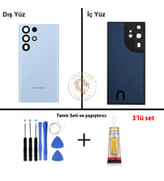 Samsung S23 Ultra Gök Mavisi Arka Pil Kapağı Batarya Kapağı Lazer Kesim + Yapıştırıcı ve Vida Seti
