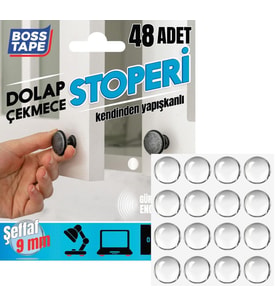 Yapışkanlı Dolap Çekmece Stoperi Kapak Ses Engelleyici 48Adet-Beyaz