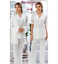 DUCHESSE 3007 HAMİLE LOHUSA 3 LÜ PİJAMA SABAHLIK TAKIM (Ekru)
