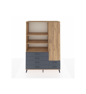 Hyperion Dolap 7 Raflı 6 Çekmeceli Tek Kapaklı  132x44x195 Çam-Çam/Antrasit