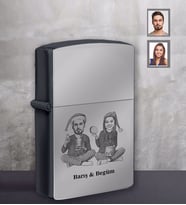 Kişiye Özel Yılbaşı Sevgili Karikatürlü Siyah Benzinli Çakmak Model-5