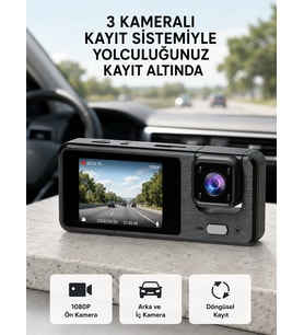 Park Modlu 3 Kameralı Araç Kayıt Cihazı 1080P Ön Kamera 2’’ Ekran