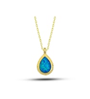 Gümüş Gold Damla Mavi Opal Taşlı Kadın Kolye CSR2181282