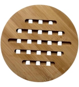 Doğal Bambu Yuvarlak Çizgili Nihale, Mutfak İçin Şık Isı Altlığı, 17 cm, Nemli Bezle Silinebilir