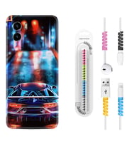 Vivo Y15S Y32 Y33S Y51 Y53S Kılıf Kablo Koruma Spiral Silikon Neon Cars 1724