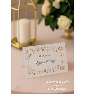 Şakayık Nişan Masa Kartı Çift Yön Baskı - 11x16cm - İsme Özel - Nişan Kartı - Nikah Kartı - 10 Adet
