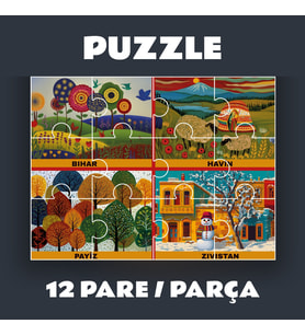 Pazil Bi Kurdî Demsal Mevsimler - Kürtçe Magnetli Puzzle Yapboz (12 Pare/Parça - A5) (Çok Renkli)