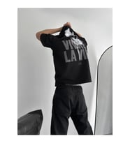 Baskılı Oversize Bisiklet Yaka T-shirt - Siyah