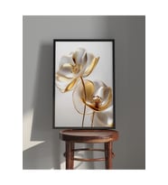 Tablo  Ahşap Çerçeveli Tablo  Çerçeveli Poster Soyut, Minimalist,Altın Sarısı Çiçek Temalı Tablo (Karışık)