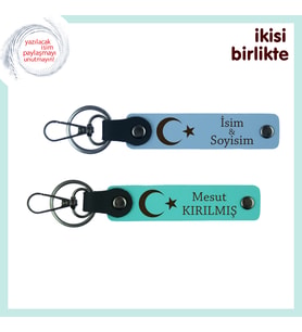 Arkadaşa Vatansever Bir Hediye – Ay Yıldız Temalı 2’li Kişisel Anahtarlık Seti, Gök Mavi-Turkuaz