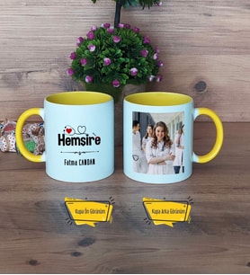 Hemşireler Günü Tıp Bayramı Hediyesi Hemşire Kupa Bardak Sarı Fotoğraflı