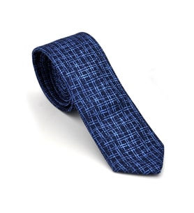 Mavi Desenli Lacivert Dokuma Kumaş Mendilli Slim Fit Kravat // SDK-240110 (Renksiz)