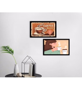 BK Home Coffee Tasarımlı Dekoratif 2'li Ahşap Siyah Çerçeveli Tablo-11