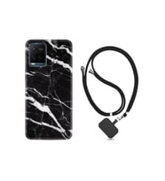 Vivo V21e Kılıf Desenli Silikon Boyun Askılı Siyah Şerit Mermer 1318