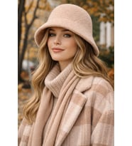 Kadın Premium Cloche Şapka Kışlık Boho Bucket Hat - Krem