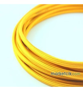 Marketcik 2x0,50mm Acık Sarı Renk Dekoratif Örgülü Kumaş Kablo, 1 Metre