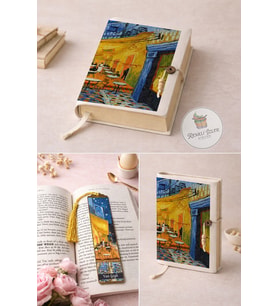 Kitap Kılıfı ve Metal Kitap Ayracı Seti (Van Gogh Cafe Terasta Gece)