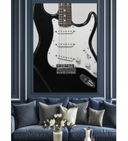 Siyah Beyaz Elektro Gitar Dekoratif Kanvas - Mdf Ahşap Tablo