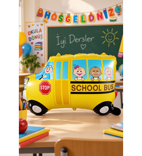 Folyo Balon Okul Servisi Şeklinde 68x45 cm Okula Dönüş İlk Okul Günü Dekorasyon Balonu
