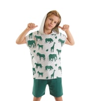 Animals Erkek Çocuk T-shirt Şort Takım (Gri-Hakı)