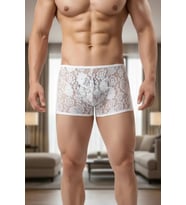 Giyim Erkek Beyaz Dantelli Boxer İç Çamaşırı