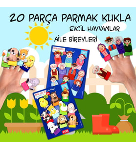 2 Set - 20 Parça Tox Evcil Hayvanlar ve Aile Bireyleri Parmak Kukla T771 T752