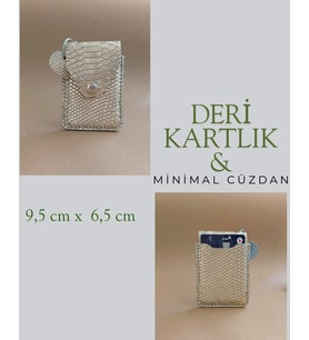 Hakiki Deri Minimal Avuçiçi Yılan Desen Leopar Tasarım Kadın Cüzdan Kartlık DRC-26