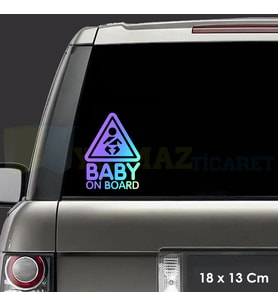 Dikkat Arabada Bebek Var Hologram Oto Sticker Çıkartma Etiket Renkli Cam Yapıştırma 18 x 13 Cm