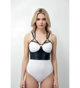 Mulvxbrf Brf02 Göğüs Detaylı Deri Harness Büstiyer, Şık Deri Korse - Brf872 (Mulvix)