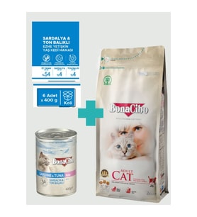 Bonacibo Tavuklu Kuru Mama 2 Kg & Deniz Ürünlü Ezme Yaş Mama Avantaj Paketi (6x400 gr)