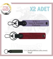 Yol Arkadaşlarına Özel, İsim Plaka, B Rh (-) Kan Grubu Yazılı Kişisel x2 Anahtarlık, Mor-Kırmızı-Ysl (Çok Renkli)