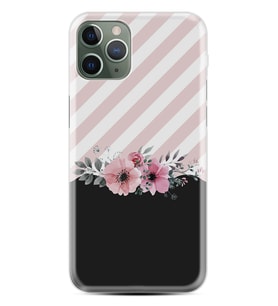 Apple iPhone 11 12 13 14 Pro Max Kılıf Desemli Silikon Strip Pink Flowers 1396