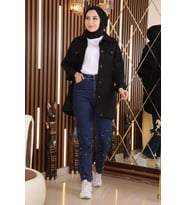 Taş Detaylı Kot Pantolon Koyu Kot 6063
