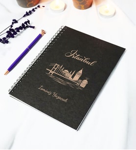 Kişiye Özel İstanbul Temalı Siyah Kraft Kapaklı Defter - 45 Yaprak A5 (90 SAYFA) 15x21 Cm