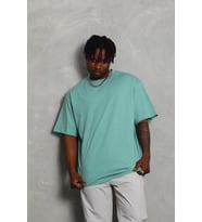Erkek Düz Yazlık Kısa Kol Tişört Bisiklet Yaka Oversize T-Shirt - Mint Yeşili
