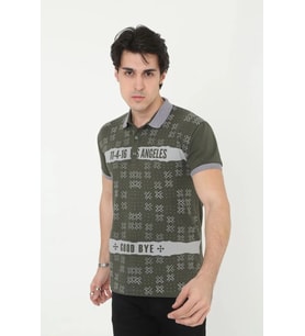Erkek Polo Yaka tişört Slim Fit Baskılı Kısa kol T-Shirt - Haki