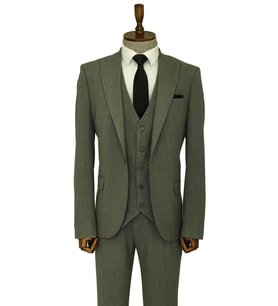 Tek Düğmeli Slim Fit Koyu Gri Yelekli Erkek Takım Elbise - Wessi (Antrasit)