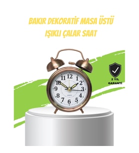 Mey İthalat® Nostaljik Bronz Metal Alarmlı Masa Saati Büyük Boy Dekoratif ve Şık Tasarım