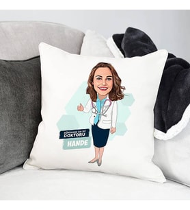 Kişiye Özel Kadın Doktora Hediye Karikatürlü Yastık