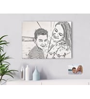 BK Gift Kişiye Özel Tam Boy Karakalem Anne ve Oğul Kanvas Tablo-1
