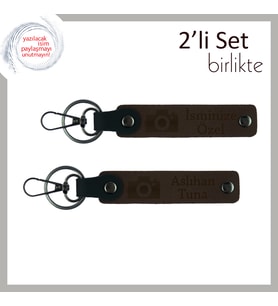 Deklanşöre Basanlara Anlamlı Hediye, Kamera Temalı İsimli 2’li Anahtarlık Set, Koyu Kahve-Koyu Kahve