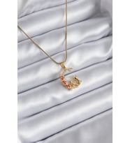 316L Çelik Gold Renk Hilal Kedi Model Zirkon Taşlı Detay Kadın Kolye TJ-BKO8140