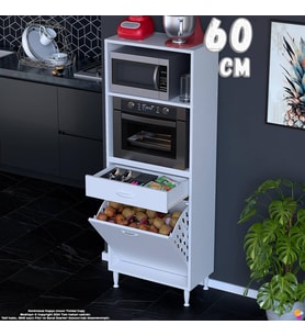 Eliusta Vela 60 cm Fırın Dolabı Açık 2 Raflı Tek Çekmece Sepetli Çok Amaçlı Mutfak Kiler Dolabı 60x163x32 cm