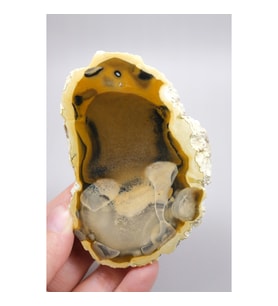 Amber ve Kahverengi Merlinit - Bal Dendritik Opal Yarım, Şeffaf Vurgular, 150g
