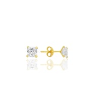 Gümüş zirkon taşlı,altın yaldızlı,kare (Prenses) kesim 5 mm tektaş küpe SGTL12743GOLD