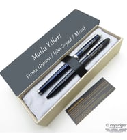 Scrikss İsme Özel Kalem Seti - Lacivert Krom Roller Kalem + Tükenmez Set (Karışık)