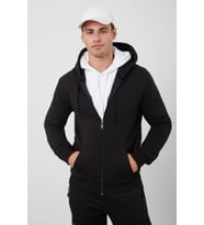 Erkek Siyah Kapüşonlu Fermuarlı Şardonlu Basic Sweatshirt