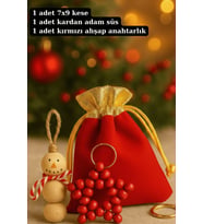 Kırmızı Keseli Anahtarlık ve Kardan Adam Hediye - Yılbaşı Kesesi - Yılbaşı Hediyesi - 1 Adet
